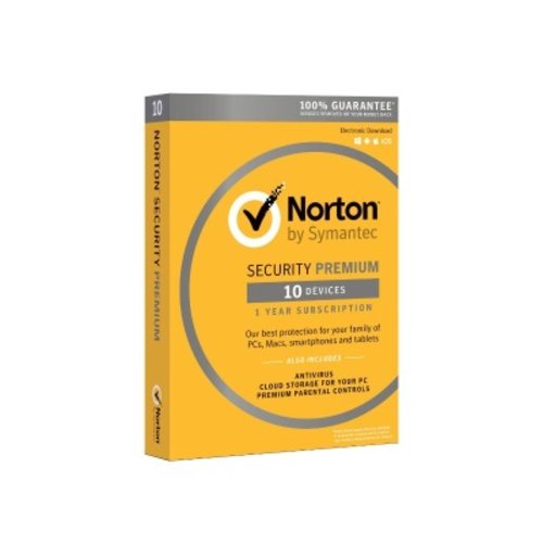 SYMANTEC NORTON SECURITY PREMIUM 3.0 Full 1 UTENTE 10 DISPOSITIVI (PC, MAC, Smartphone o Tablet) con backup cloud 25GB 21355422